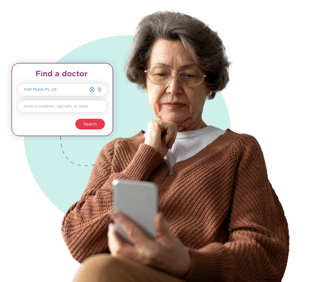 Older woman looking Medifind on mobile phone